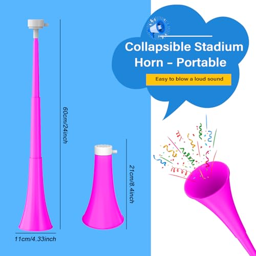 Collapsible 24” Stadium Horn Noisemaker - Pink Blow Trumpet