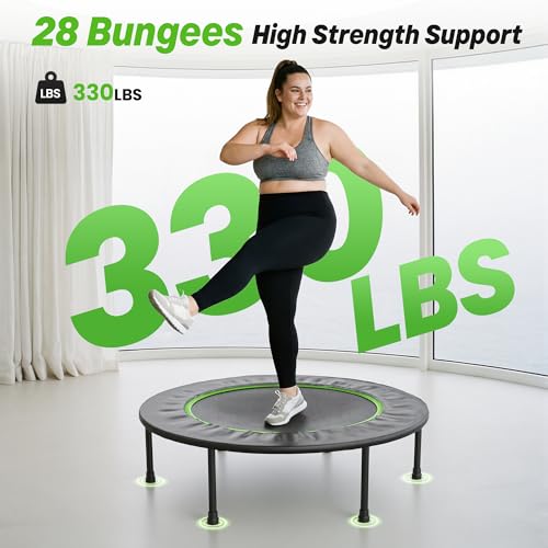 40" Foldable Mini Fitness Trampoline with 330LBS Capacity - Quiet & Stable Bungee Rebounder for Indoor Outdoor Exercise