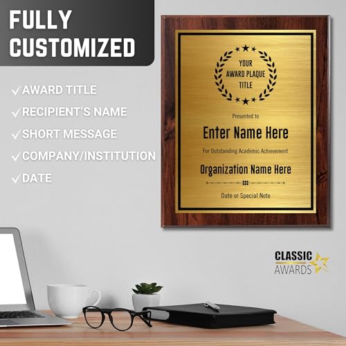 Personalized Achievement Award Plaque - UV Print Gold/Black Plate 7" X 9"