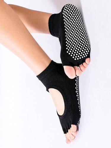 Toeless Pilates Socks with Grips for Women - 2 Pairs Black & Rose
