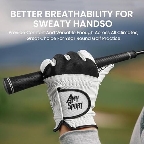 Men’s Golf Gloves - Enhanced Grip All Weather - White - Medium-Large - Left Hand