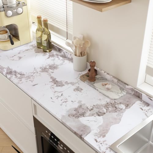 CRE8TIVE Matte Onyx White Marble Contact Paper for Cabinets Drawers 12"x80" Marble Wallpaper Peel and Stick Countertops Waterproof Self Adhesive Granite Countertop Contact Paper for Kitchen Table Desk