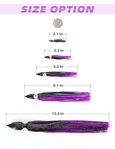 Saltwater Trolling Squid Skirts Lures - 2, 3, 5, 8, 12 Inch