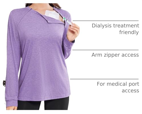 Purple Deyeek Chemo Port Access Shirt for Women with Arm Zipper - Large