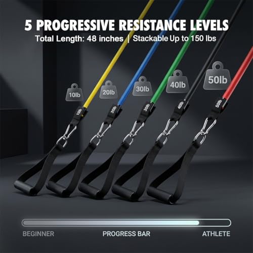 VEICK Colorful Resistance Bands Set with Handles & Door Anchor - 10-150LB