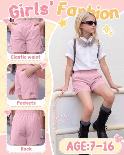 Girls Quick Dry Athletic Shorts - Relaxed Fit - Pink, 11-12 Years