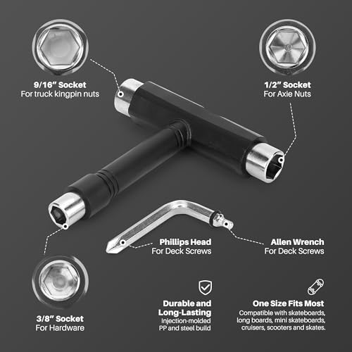 All-in-One Skateboard T-Tool with Integrated Screwdriver - Portable Wrench