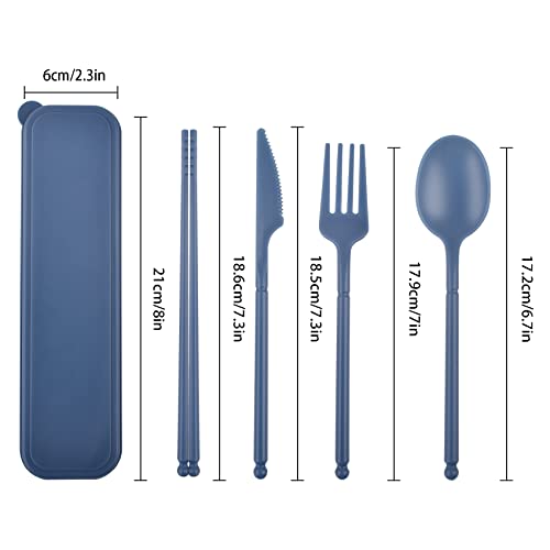 Blue Reusable Utensils Set with Case - Travel Cutlery