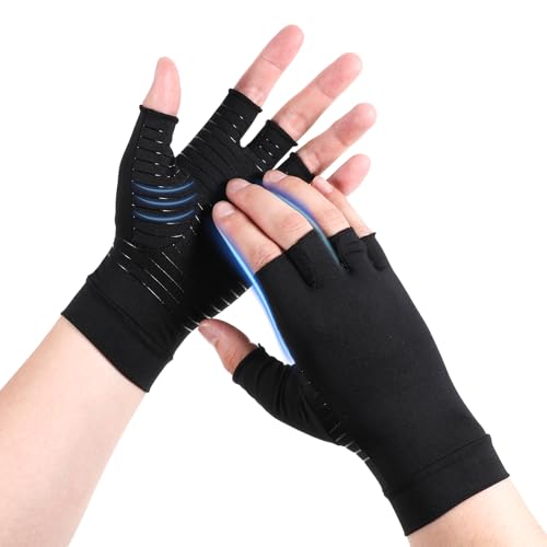 Copper Compression Gloves for Arthritis Relief - Fingerless Design