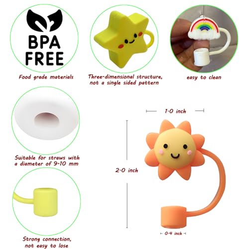 Reusable Silicone Straw Topper Covers - 10mm Dust-Proof Sky Set, 4 Pack