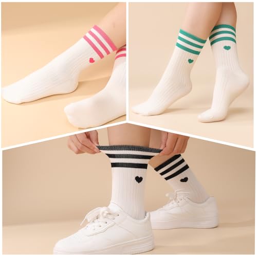 Heart Crew Socks - 6 Pairs Athletic Socks, Large Mix Color1
