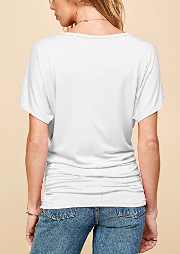 Made By Johnny Women's Small Solid Short Sleeve Boat Neck Dolman Top Wt817_white