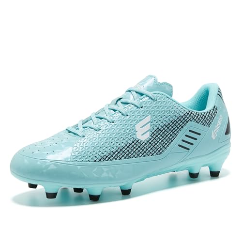 EPIMENO Women's & Men's Lightweight Soccer & Rugby Cleats, Aqua Blue/Black, Size 8 Women / 6.5 Men