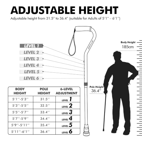 GPTCAMP Offset Folding Walking Cane for Men & Women - Purple, 31.5-36.4 in, 0.7 lb