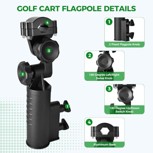 Black 10L0L Golf Cart Flag Holder Kit with Embroidered USA Flag & 12x18" Flag