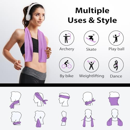 Cooling Towels - 5 Pack Gym Towels for Working Out & Yoga - Light Blue, Green, Grey, Purple, Rose Red