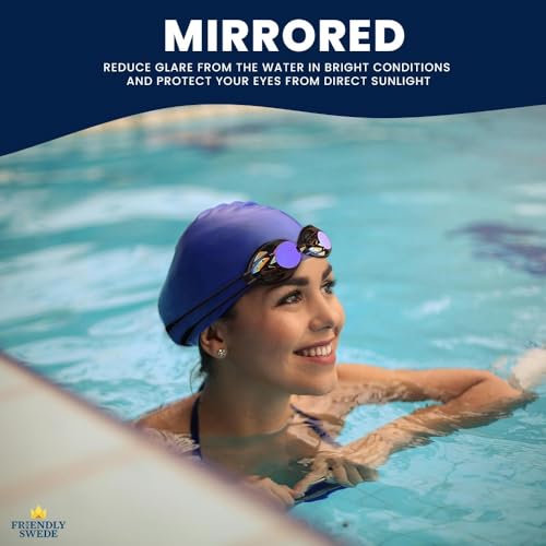 The Friendly Swede Goggles for Women & Men - 3 Nose Pieces & Case (White/Black Mirrored)