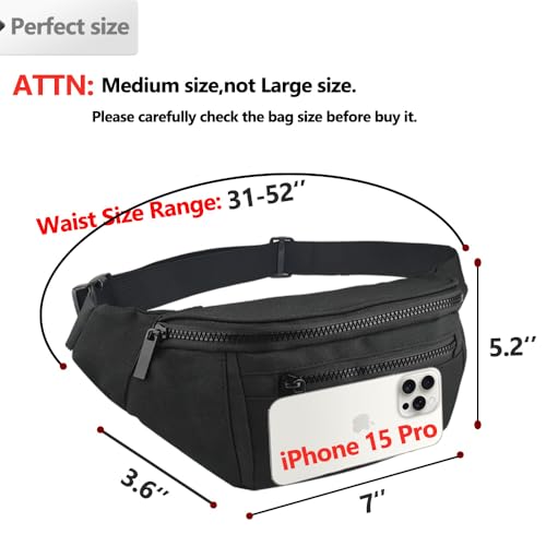 Fanny Pack for Men & Women - Adjustable Lightweight Hip Pack - Black