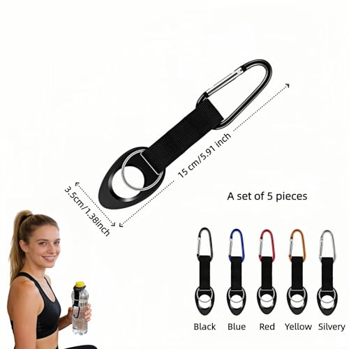 Silicone Water Bottle Holder with Carabiner Clip - 5-Pack for Hiking