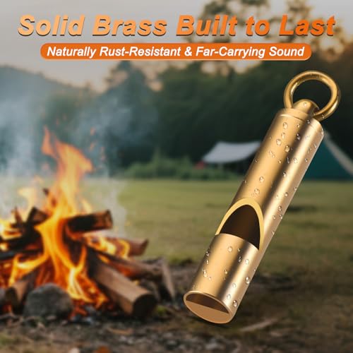 Solid Brass Emergency Whistle 2-Pack - 120dB Pealess Safety Signal for Hiking