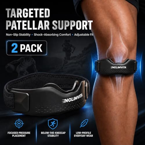 Nolimvita Patellar Tendon Support Strap Knee Brace - Black, Adjustable Dual Length