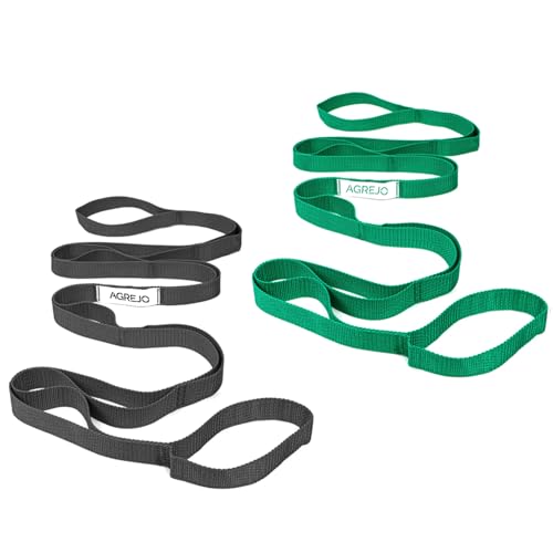 Stretching Strap Yoga Strap - 2-Pack Black/Green for Physical Therapy & Exercise