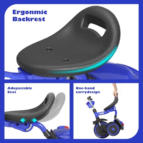 XJD Foldable Toddler Tricycle Bicycle for 1-5 Years Blue, Adjustable Seat