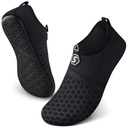 Quick-Dry Water Shoes Aqua Socks Slip-On for Beach & Swim - 11.5-12.5 Women/10.5-11.5 Men - Black