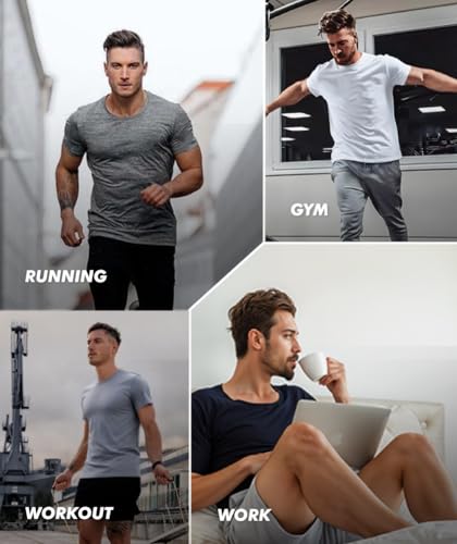 BOOJO Men's Workout T-Shirts 5-Pack with Moisture-Wicking Quick Dry Fabric - Medium, Black & Grey Variants
