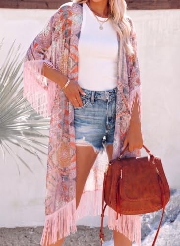 Bestshe Women's Floral Kimono Cardigan - One Size Pink