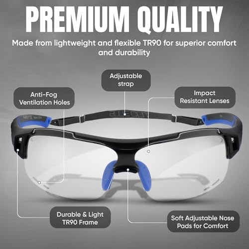 BLUE CUT Sports Safety Goggles Interchangeable Sun Lens Anti Fog UV Protection Indoor Outdoor Pickleball Cycling Basketball