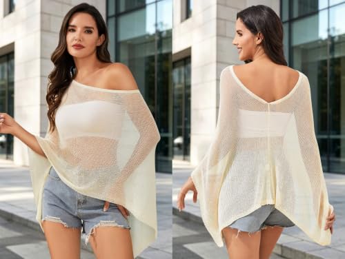 Women's Plus Size Beach Cover Up Poncho Shawl - Sheer Crochet Knit