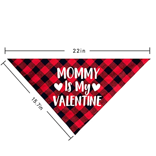 Valentine Dog Bandana - Red Buffalo Plaid Pet Scarf - Kisses 25 - Small