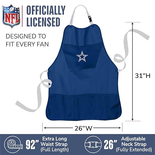 Dallas Cowboys Cooking Apron - Navy Blue, Adjustable Straps & Pockets