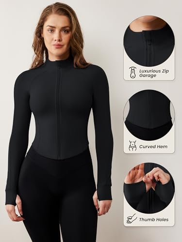 Lightweight Zip Up Cropped Workout Jacket - Black, Small