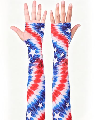 Cooling Arm Sleeves with Thumb Holes - Tie Dye Flag