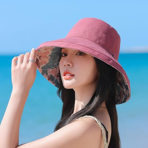 Reversible Bucket Hat for Women - UV Protection, Packable, One Size - Red