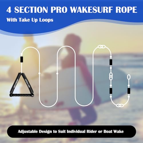 25ft Wakesurf Rope and Handle - Floating, Non-Slip Grip, White & Black