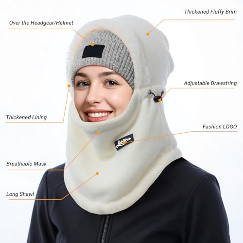 Women's Winter Fleece Balaclava Ski Mask - Windproof Neck Warmer - Beige