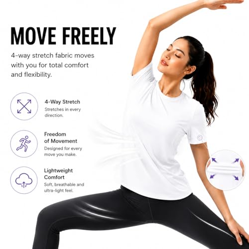 Breathable Seamless Workout Tops - Short Sleeve Athletic Shirt - Medium/White