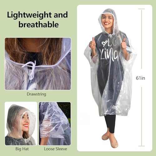 Emergency Disposable Rain Ponchos Family Pack - Clear Adult 4 Packs