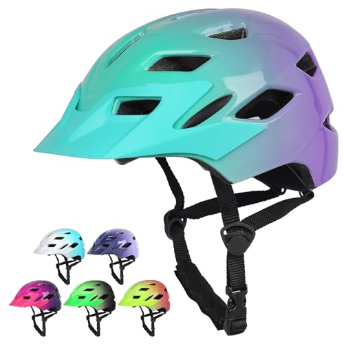 Kids Bike Helmet with LED Light - Glossy Blue Purple, 50-57 cm