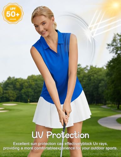 Women's Sleeveless Golf Polo Shirts V-Neck UPF 50+ Quick Dry Tennis