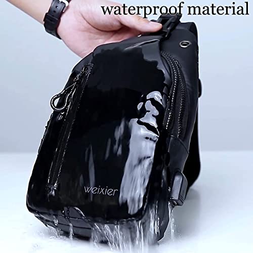 Black Waterproof Sling Bag for Men Shoulder Crossbody Outdoor Lightweight