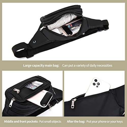 Large Nylon Crossbody Fanny Pack - Black Pure