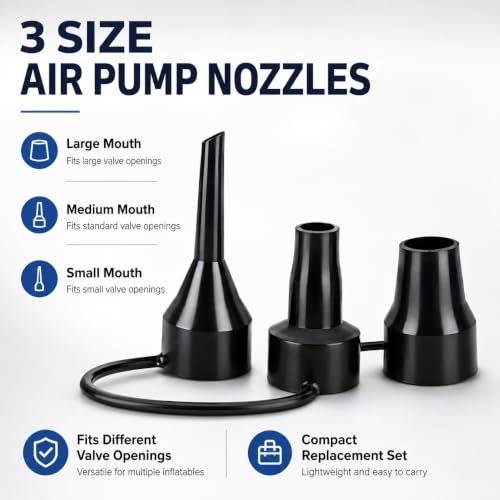 3 Size Air Pump Nozzles Set - Plastic Inflator Adapters for Pools, Mattresses & Bounce Houses