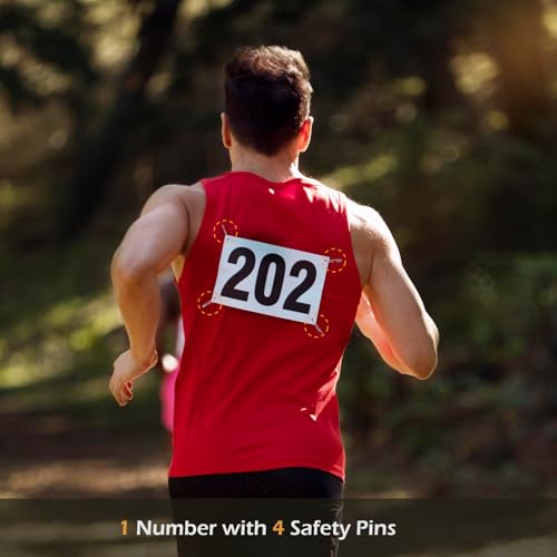 Running Bib Numbers 1-50 - Waterproof Tyvek Paper Tags with Safety Pins - Black & White