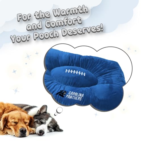 NFL Pet Bed - Carolina Panthers Soft Plush Pillow Bed - 20 x 30 x 4 Inches