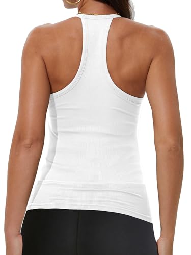 Racerback Tank Top for Women - Slim Fit V Neck Camisole - Medium/White