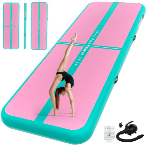 Inflatable Gymnastics Air Mat - 10ft Green Pink - 4" Thick Tumble Track
